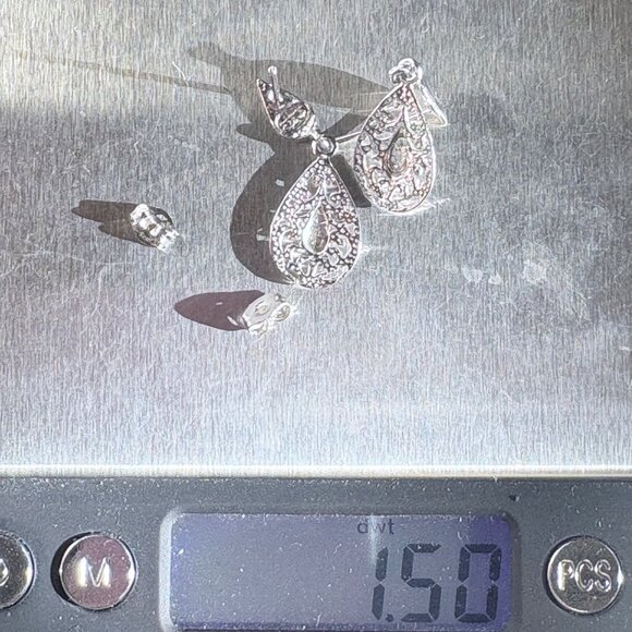 VTG Sterling Silver 925 Filigree Scroll Design Dangle Earrings Size 1" Length - Picture 8 of 8